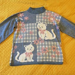 vintage cat and flowers turtleneck sweater